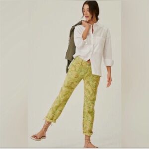Anthropologie Pilcro Wanderer Low Rise Pants Green Chartreuse Sz 27 Floral EUC